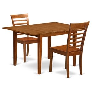 East West Furniture Milan 3-piece Traditional Wood Dining Set in Saddle Brown