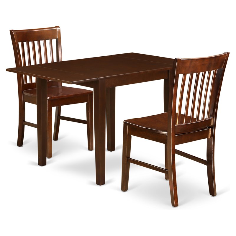 East West Furniture Norden 3-piece Dining Table and Slat Back Chairs in Mahogany