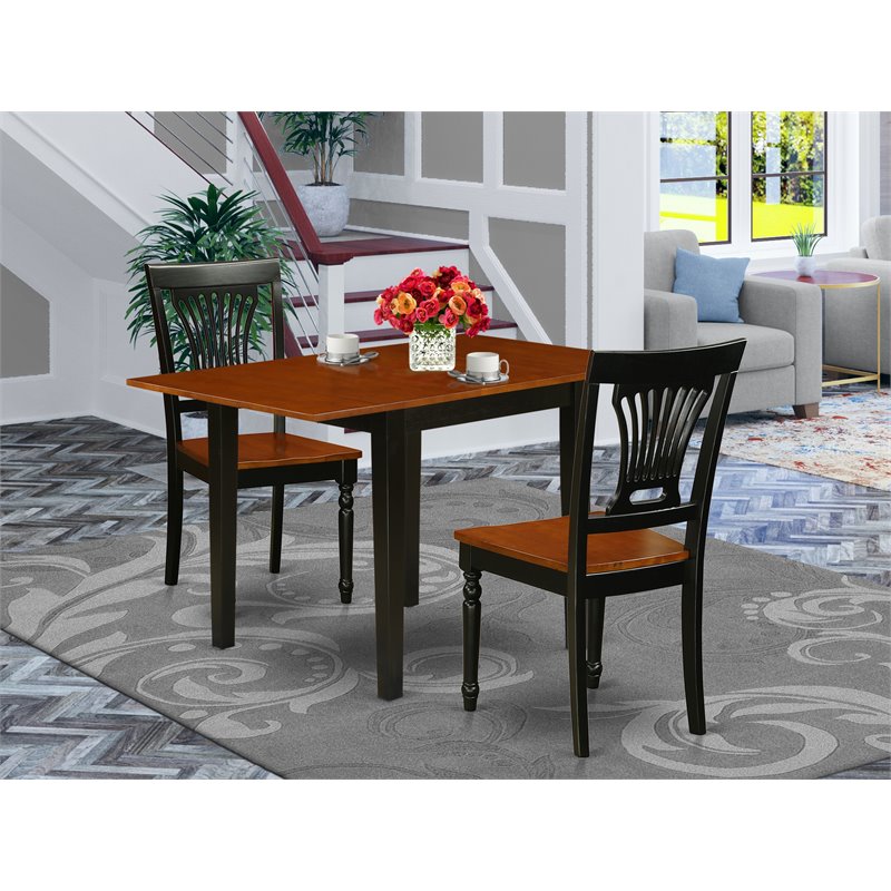East West Furniture Norden 3-piece Wood Dining Table Set in Black and Cherry