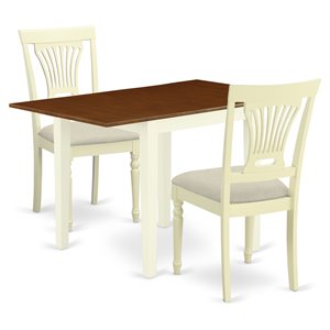 East West Furniture Norden 3-piece Dining Set with Fabric Seat in Cherry