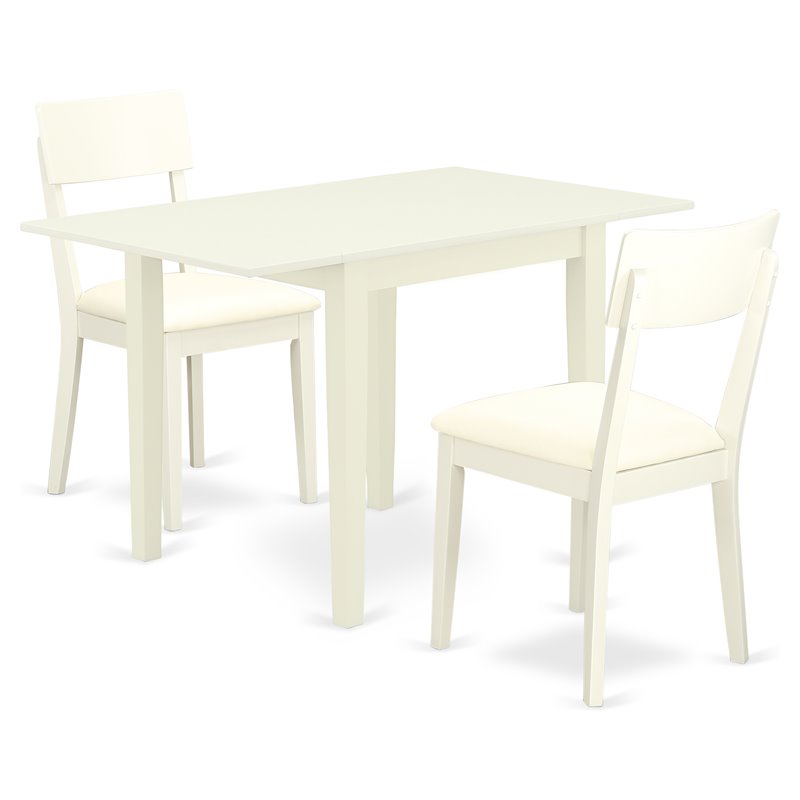 East West Furniture Norden 3-piece Dining Set with Leather Seat in Linen White