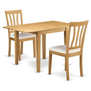 East West Furniture Norden 3-piece Wood Dining Set with Faux Leather Seat in Oak
