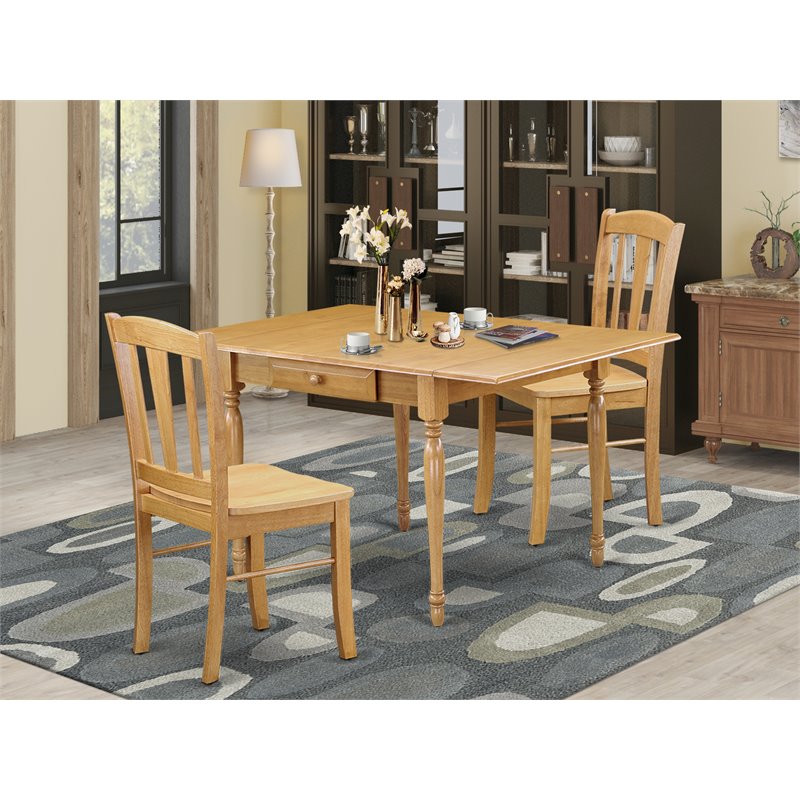 East West Furniture Monza 3-piece Wood Dining Set with Panel Back Chairs in Oak