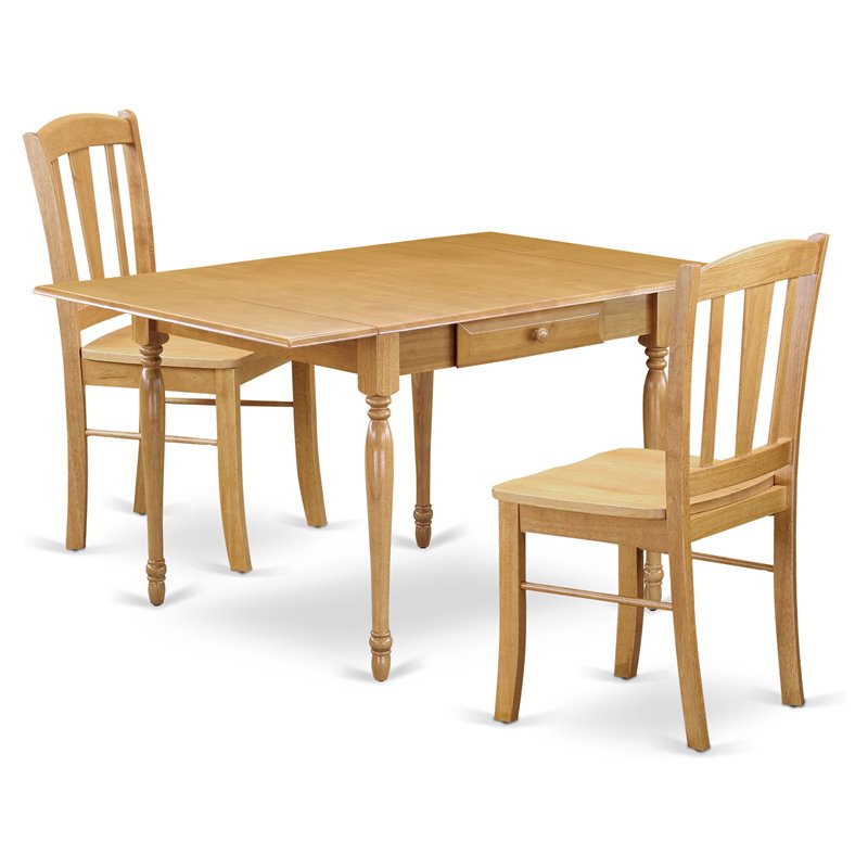 East West Furniture Monza 3-piece Wood Dining Set with Panel Back Chairs in Oak