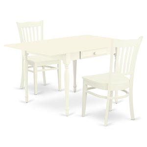 East West Furniture Monza 3-piece Wood Dining Table Set in Linen White