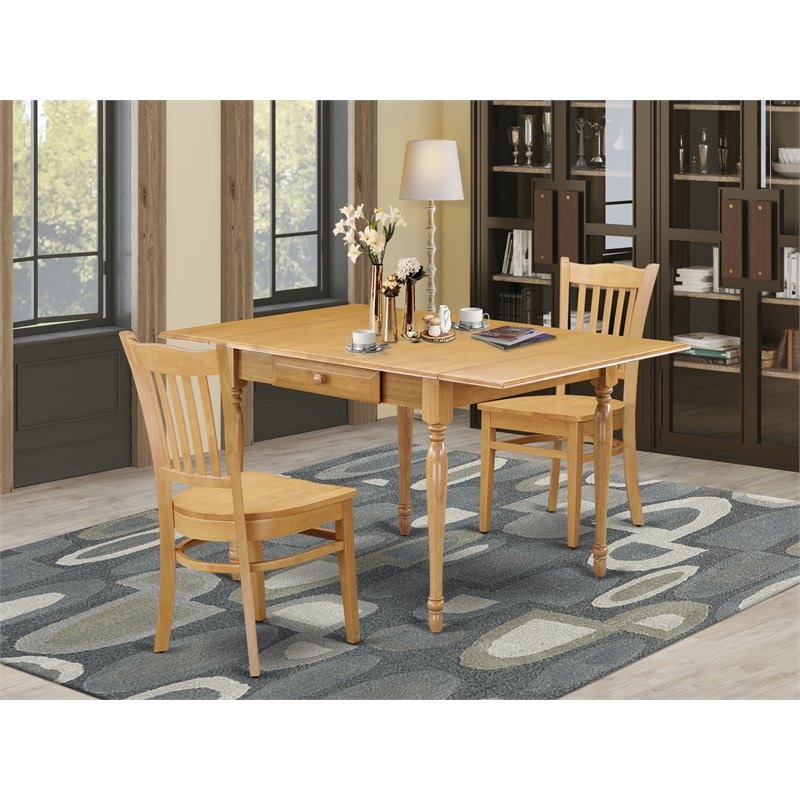 East West Furniture Monza 3-piece Traditional Wood Dining Set in Oak