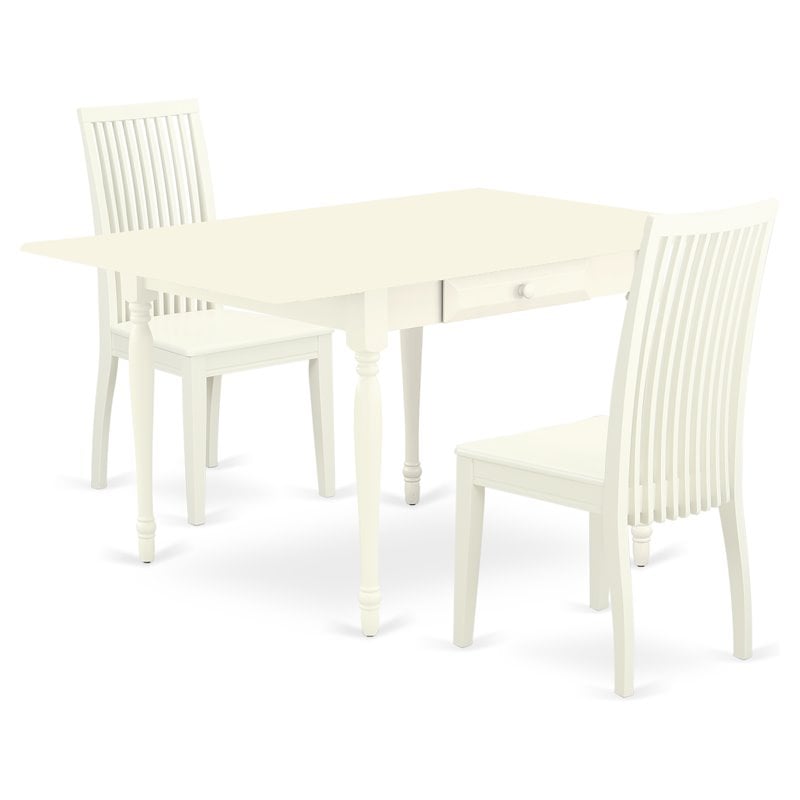East West Furniture Monza 3-piece Dining Set with Rectangular Table in White