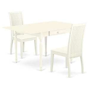 East West Furniture Monza 3-piece Dining Set with Rectangular Table in White