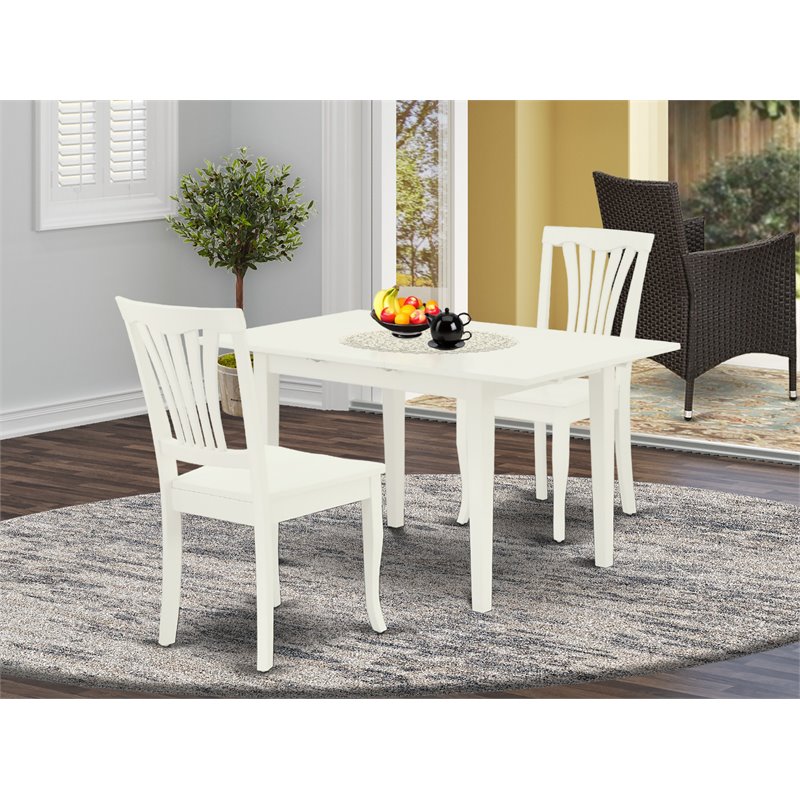 East West Furniture Norfolk 3-piece Wood Dining Set with Slatted Back in White