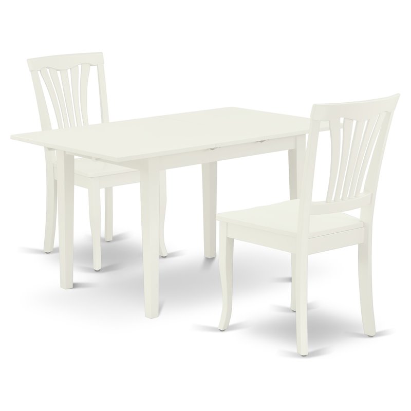 East West Furniture Norfolk 3-piece Wood Dining Set with Slatted Back in White