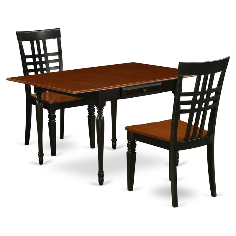 East West Furniture Monza 3-piece Wood Dining Room Set in Black and Cherry