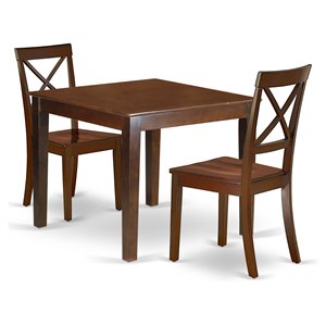 East West Furniture Oxford 3-piece Wood Dining Set with Square Table in Mahogany