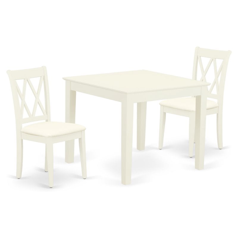 East West Furniture Oxford 3-piece Dining Set with Double X Back in Linen White