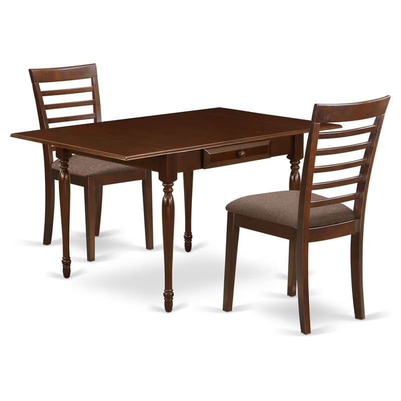 East West Furniture Monza 3-piece Wood Dining Set with Fabric Seat in Mahogany