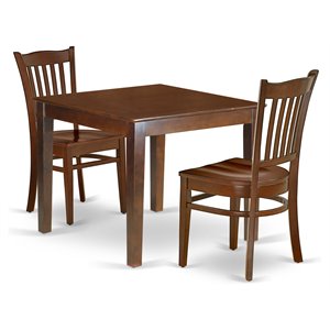 east west furniture oxford 3-piece wood table and dining chairs in mahogany