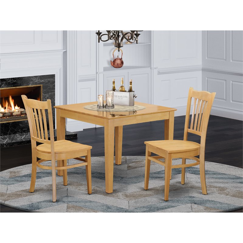 East West Furniture Oxford 3-piece Wood Dining Table and Chair Set in Oak