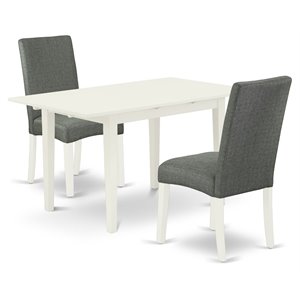 East West Furniture Norfolk 3-piece Dining Set w/ Rectangular Table in White