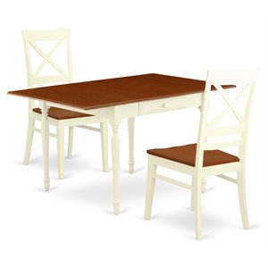 East West Furniture Monza 3-piece Dining Table and Chairs in Buttermilk/Cherry