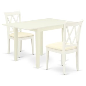 East West Furniture Norden 3-piece Traditional Wood Dining Set in Linen White