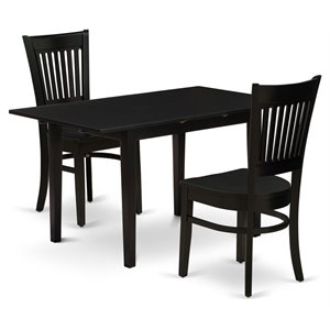 east west furniture norfolk 3-piece dining set w/ butterfly leaf table in black