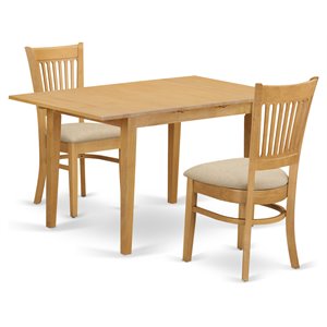 East West Furniture Norfolk 3-piece Wood Table and Dinette Chair Set in Oak