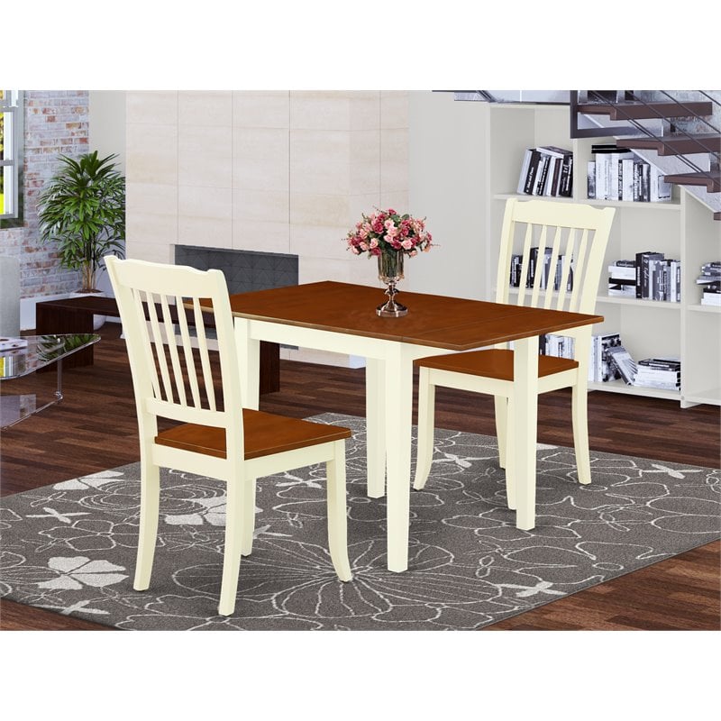 East West Furniture Norden 3-piece Kitchen Table Set in Buttermilk and Cherry