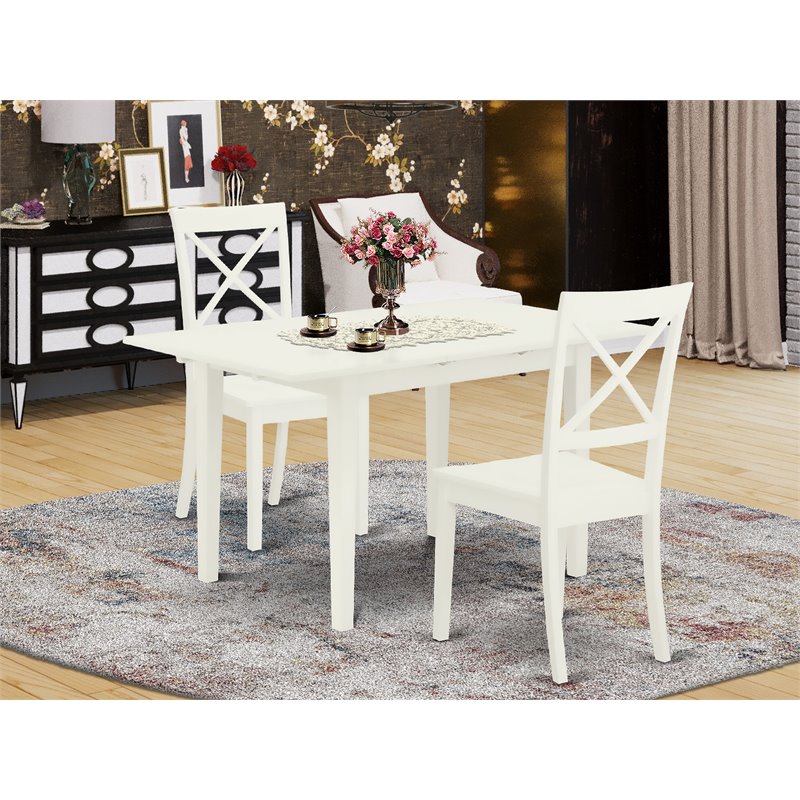 East West Furniture Norfolk 3-piece Wood Dining Set with X Back in Linen White