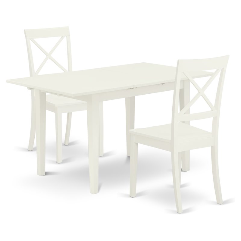 East West Furniture Norfolk 3-piece Wood Dining Set with X Back in Linen White