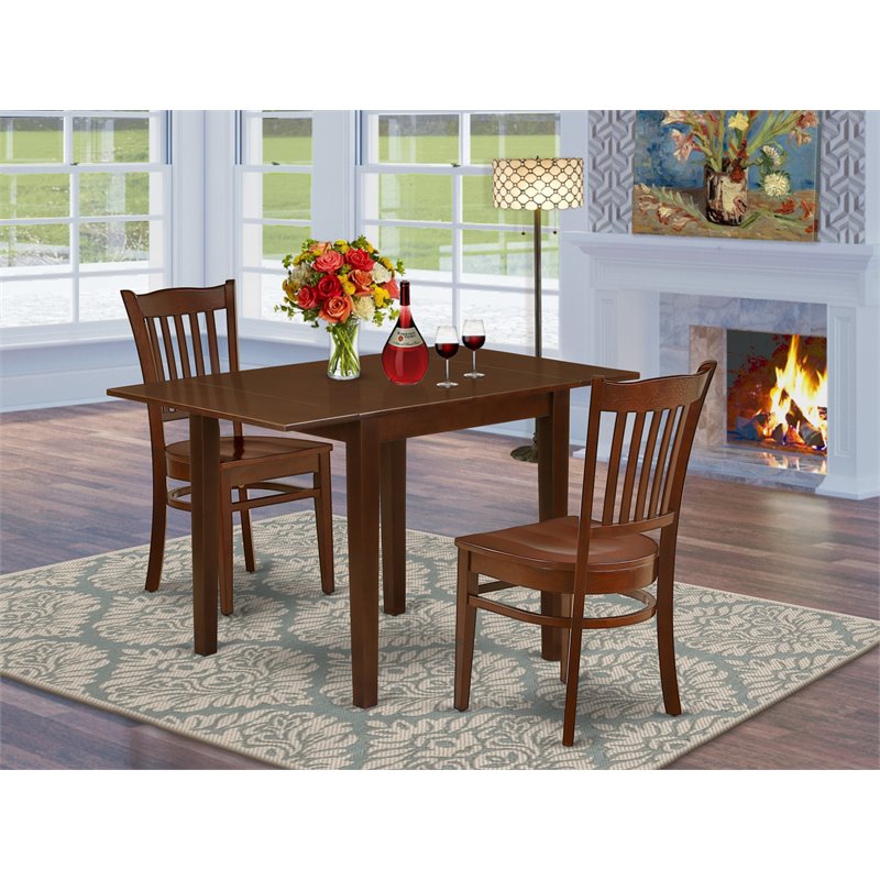 East West Furniture Norden 3-piece Wood Dining Set with Slat Back in Mahogany