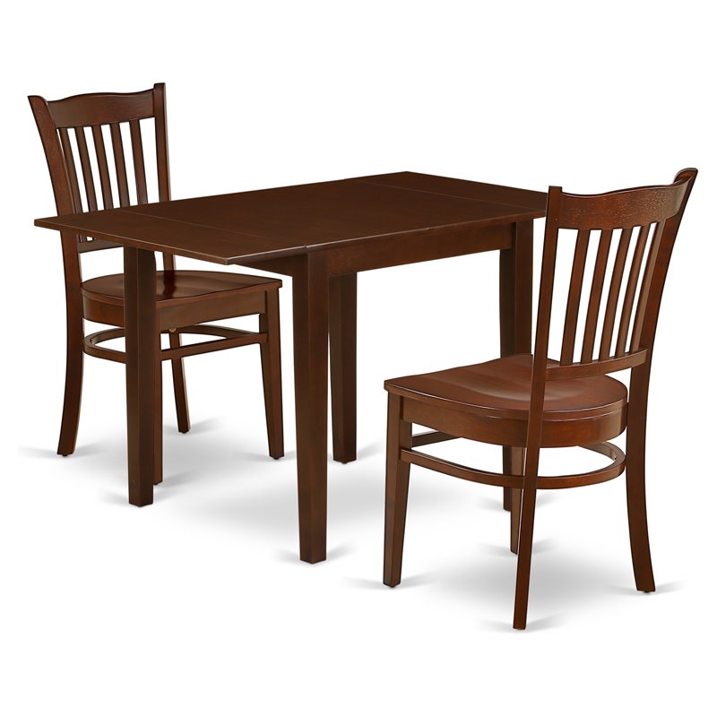 East West Furniture Norden 3-piece Wood Dining Set with Slat Back in Mahogany