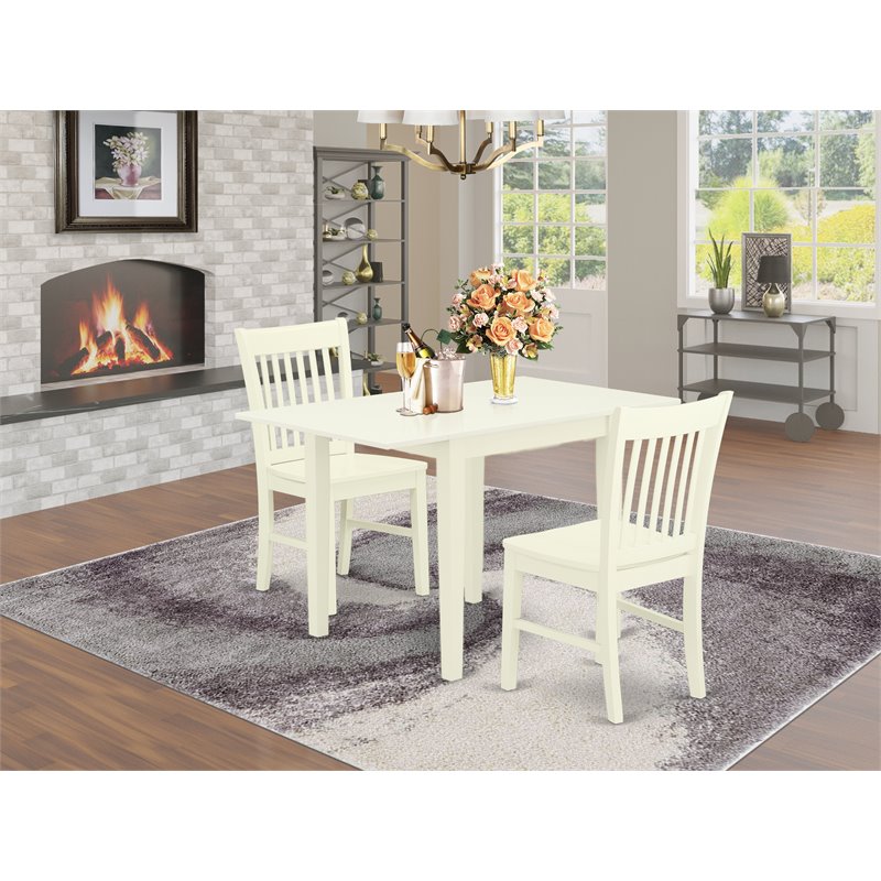 East West Furniture Norden 3-piece Dining Table and Slat Back Chairs in White