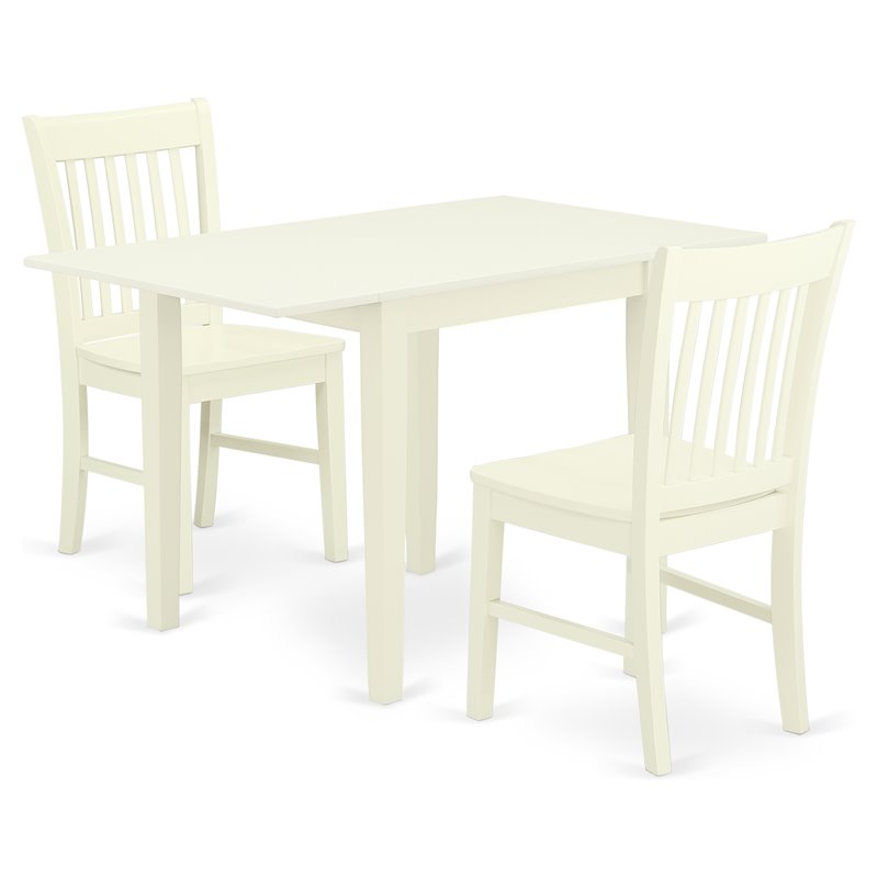 East West Furniture Norden 3-piece Dining Table and Slat Back Chairs in White
