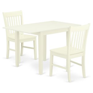 East West Furniture Norden 3-piece Dining Table and Slat Back Chairs in White