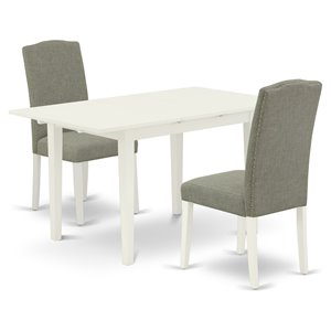 East West Furniture Norfolk 3-piece Wood Dining Table Set in Linen White