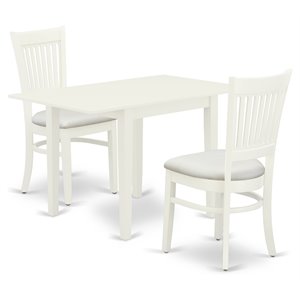 East West Furniture Norden 3-piece Dining Set with Fabric Seat in Linen White