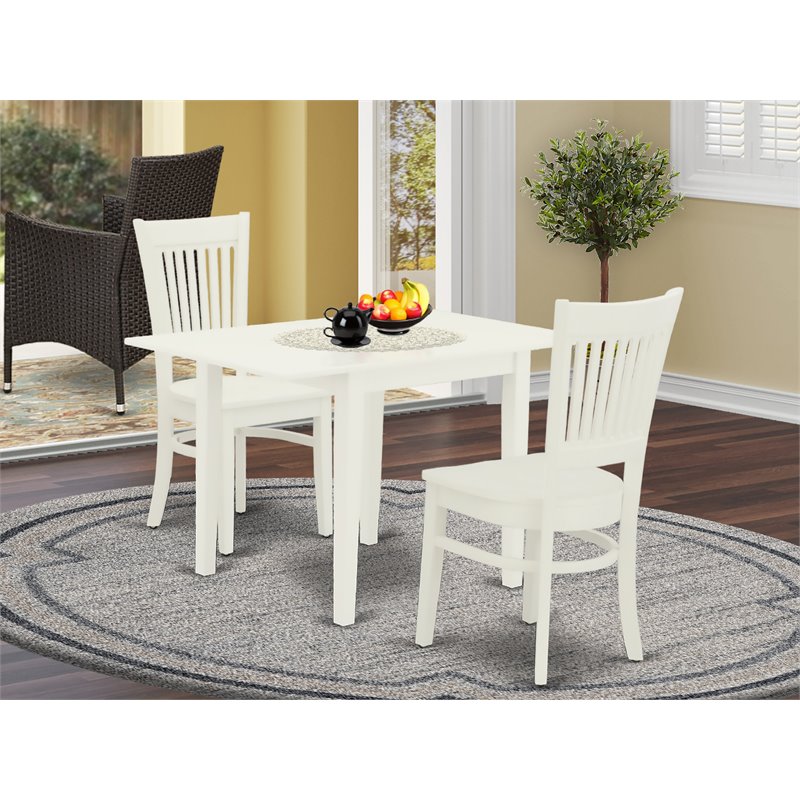 East West Furniture Norden 3-piece Wood Dining Table and Chairs in Linen White