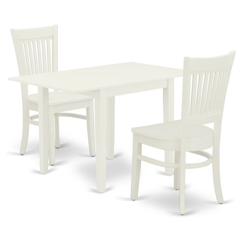 East West Furniture Norden 3-piece Wood Dining Table and Chairs in Linen White