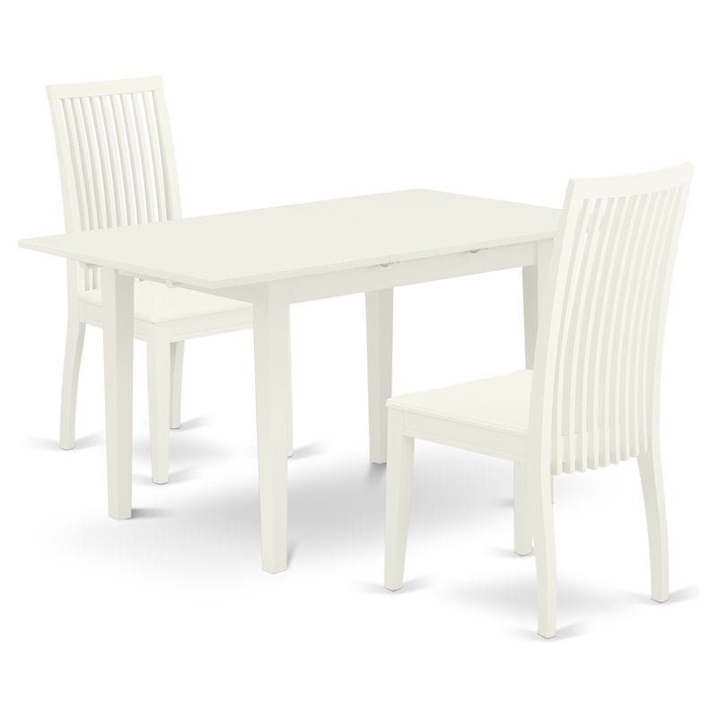 East West Furniture Norfolk 3-piece Dining Table and Slatted Chairs in White