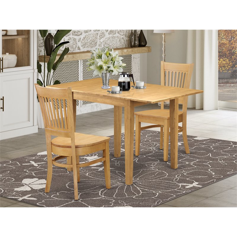 East West Furniture Norden 3-piece Dining Table and Slatted Back Chairs in Oak