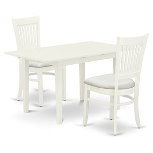 East West Furniture Norfolk 3-piece Dining Set with Rectangular Table in White
