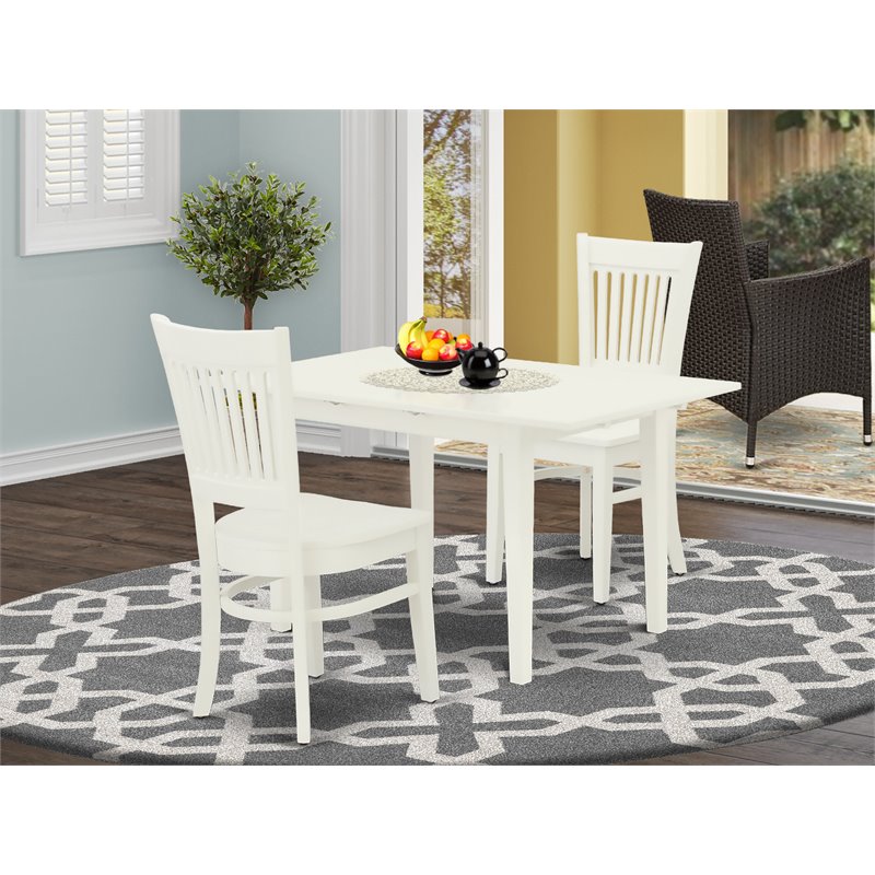 East West Furniture Norfolk 3-piece Dining Set with Wood Seat in Linen White