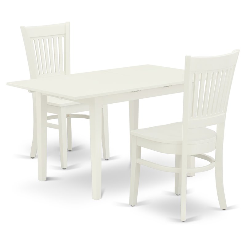 East West Furniture Norfolk 3-piece Dining Set with Wood Seat in Linen White