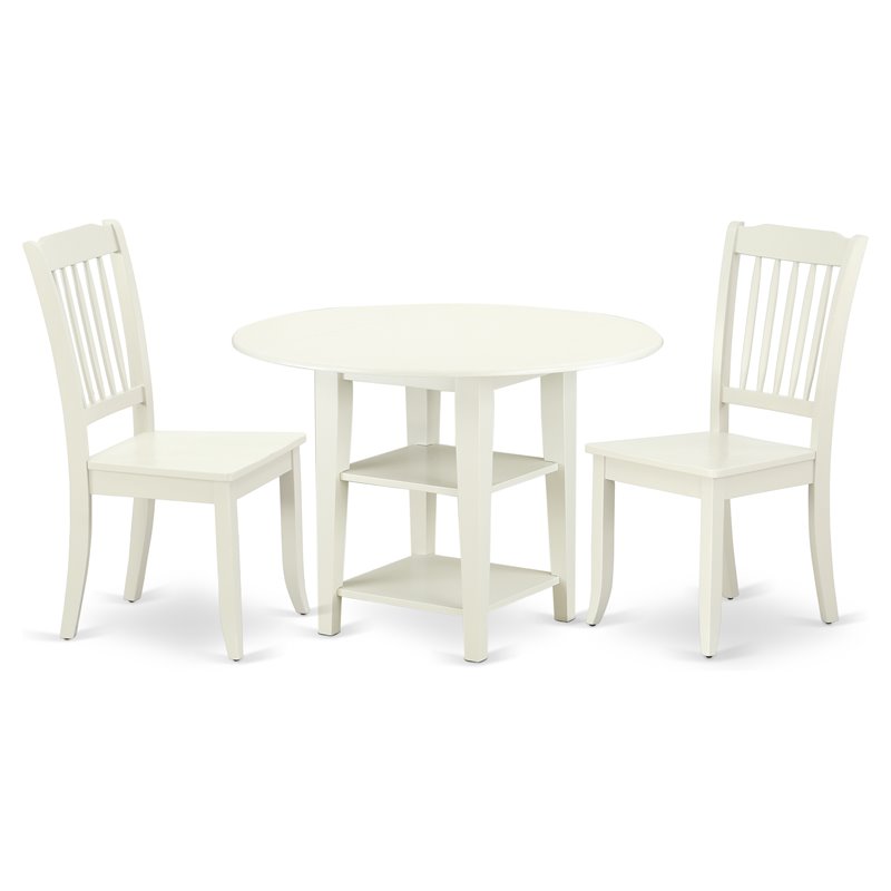 East West Furniture Sudbury 3-piece Dining Set with Slatted Back in White