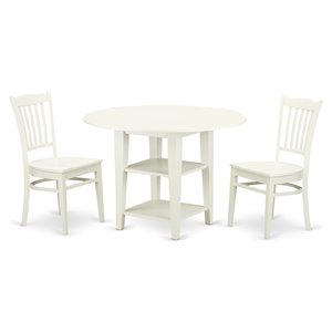 East West Furniture Sudbury 3-piece Traditional Wood Dining Set in Linen White