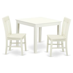 east west furniture oxford 3-piece wood dining table and chairs in linen white