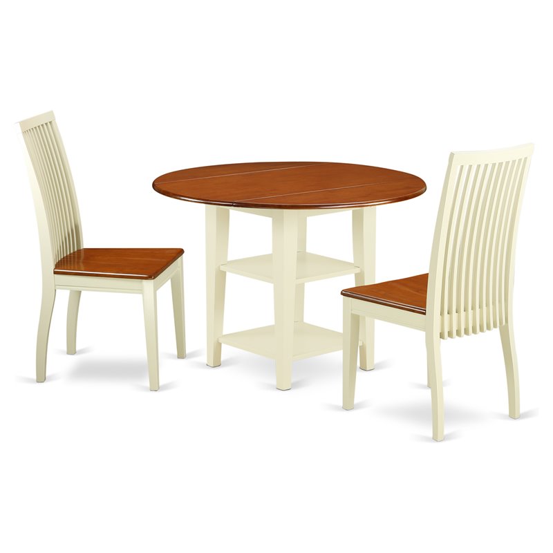 East West Furniture Sudbury 3-piece Dining Set with Round Table in Cherry