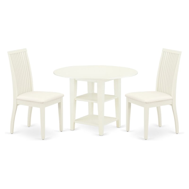 East West Furniture Sudbury 3-piece Wood Dining Table Set in Linen White