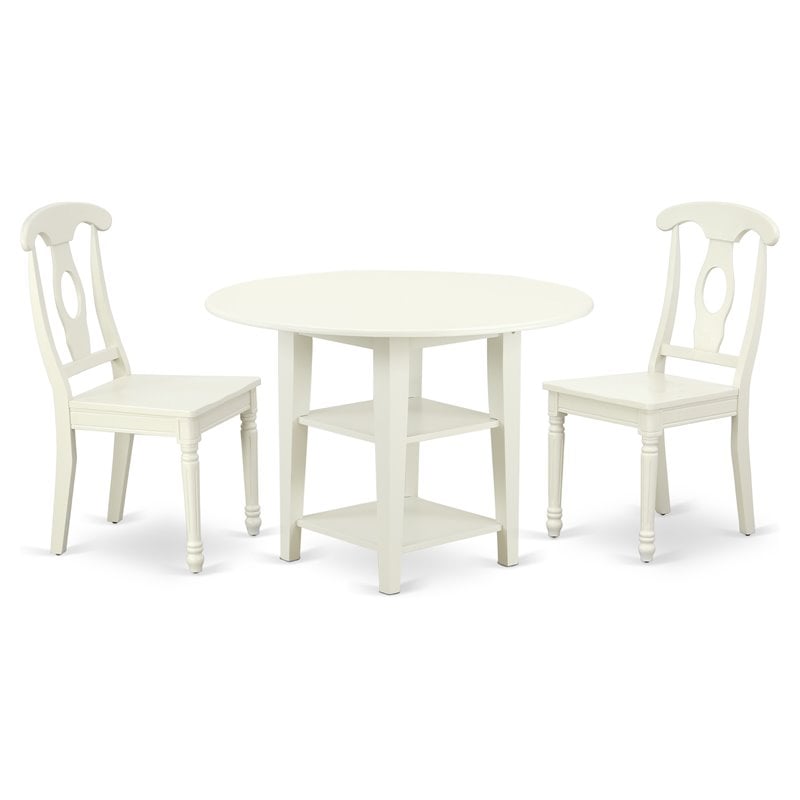 East West Furniture Sudbury 3-piece Dining Set with Panel Back in Linen White