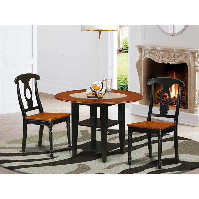 East West Furniture Sudbury 3-piece Wood Dining Table Set in Black and Cherry