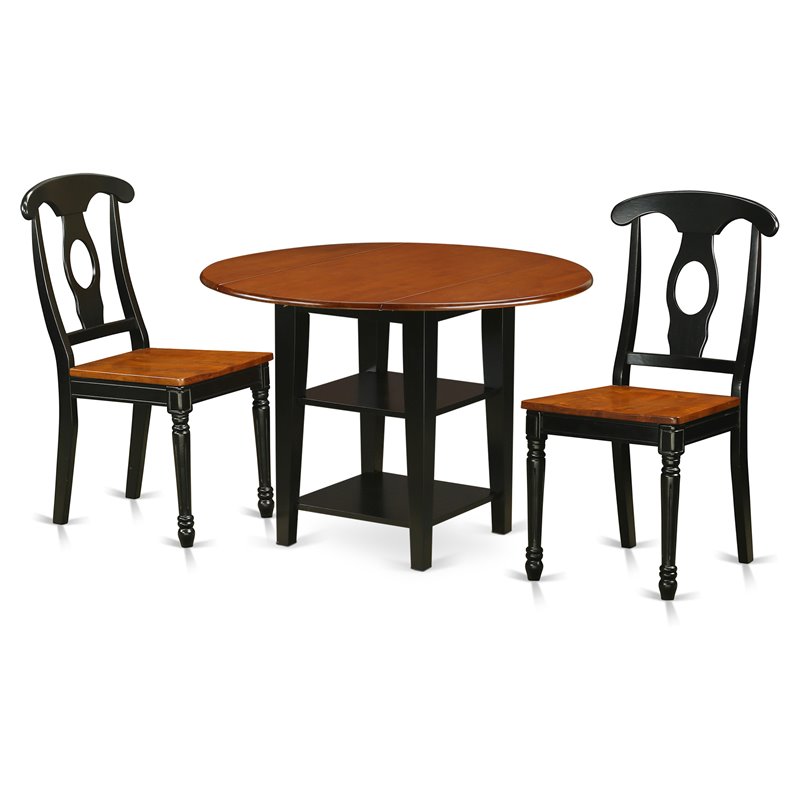 East West Furniture Sudbury 3-piece Wood Dining Table Set in Black and Cherry